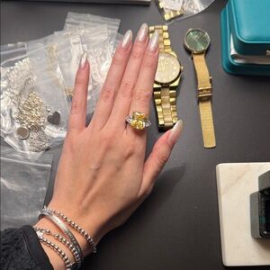 Yellow Gemstone Ring with Silver Accents